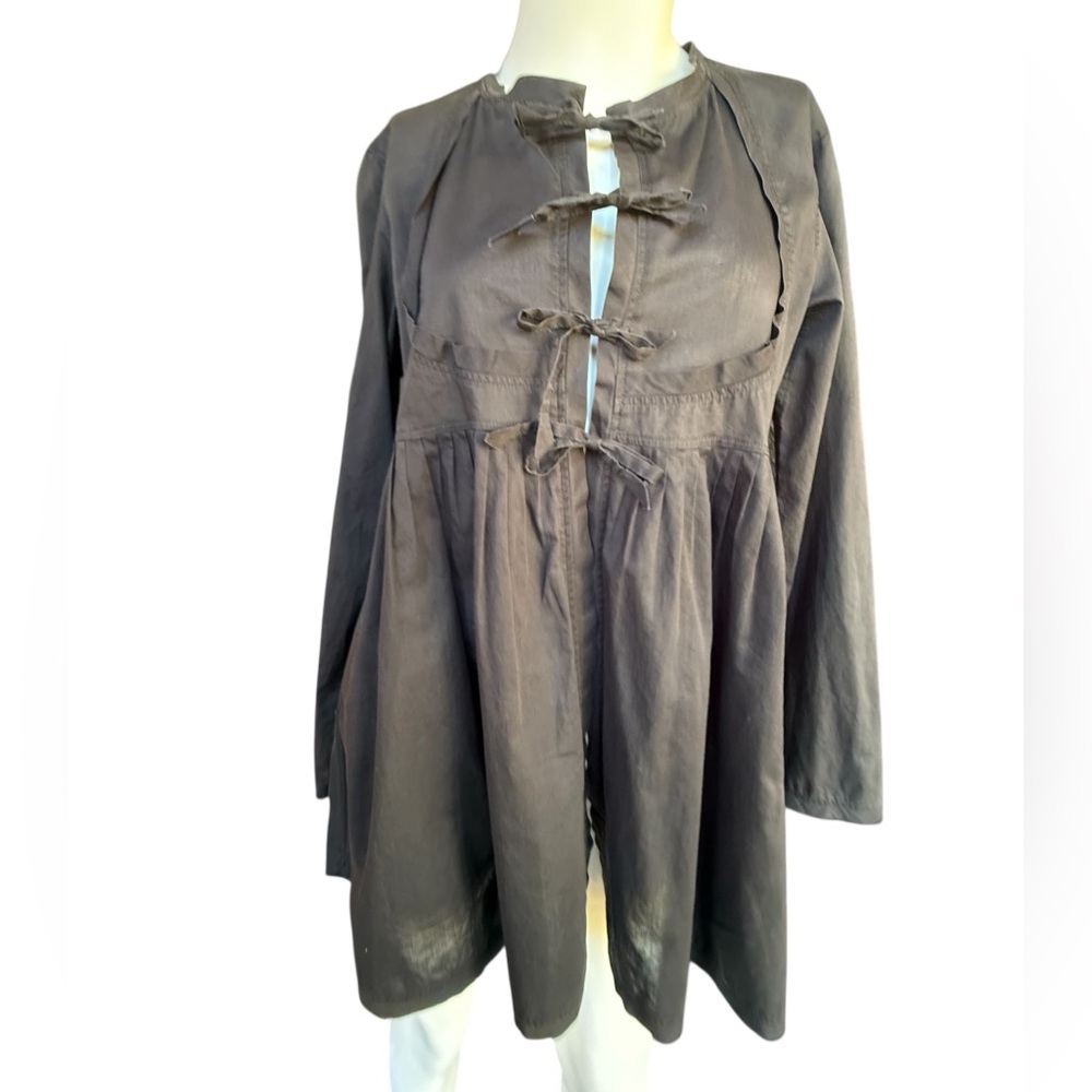Dries Van Noten Black cotton long sleeve tie front tunic. 42